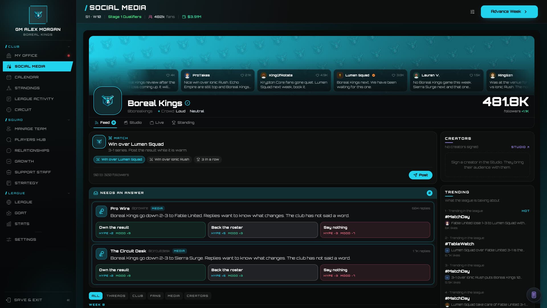 The social feed with a club cover header and timeline