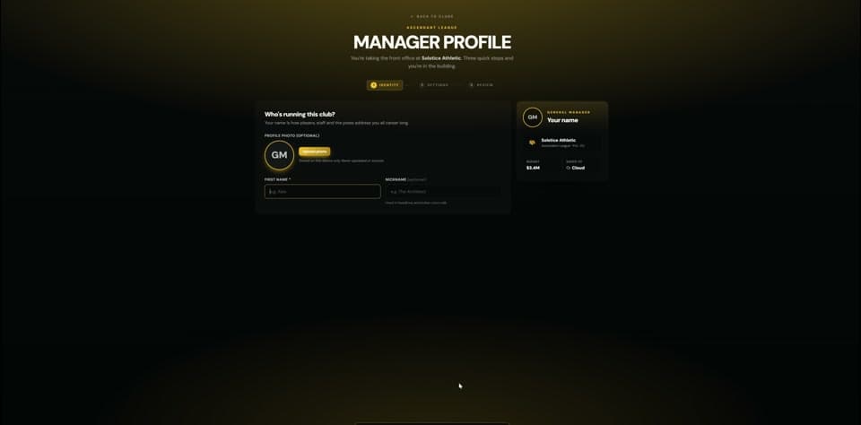 The in-game manager profile and career setup