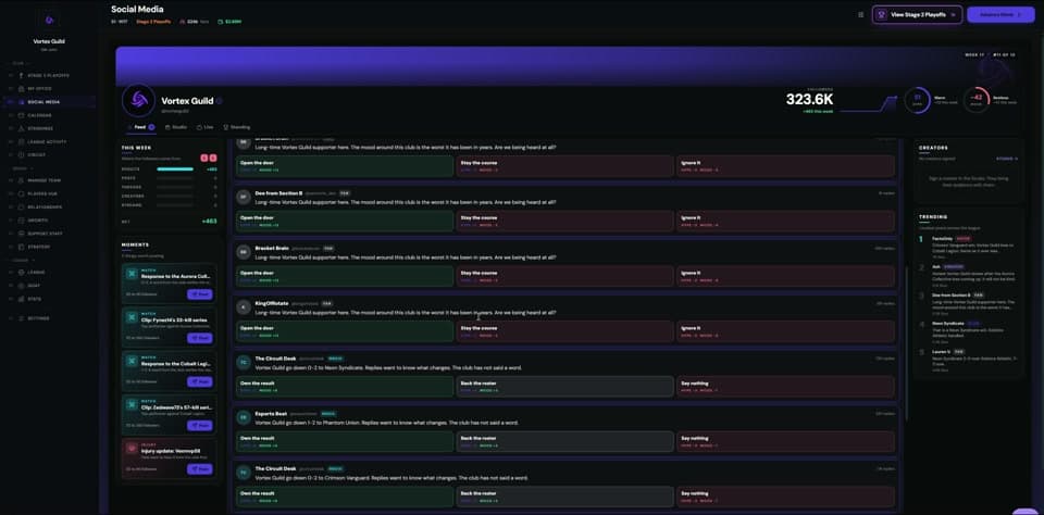 The in-game social feed, with club updates and player stories