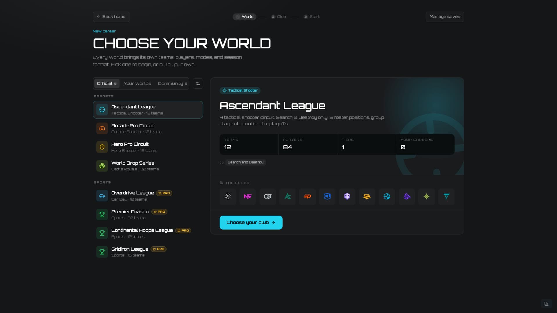 The world browser with a large preview of the selected world