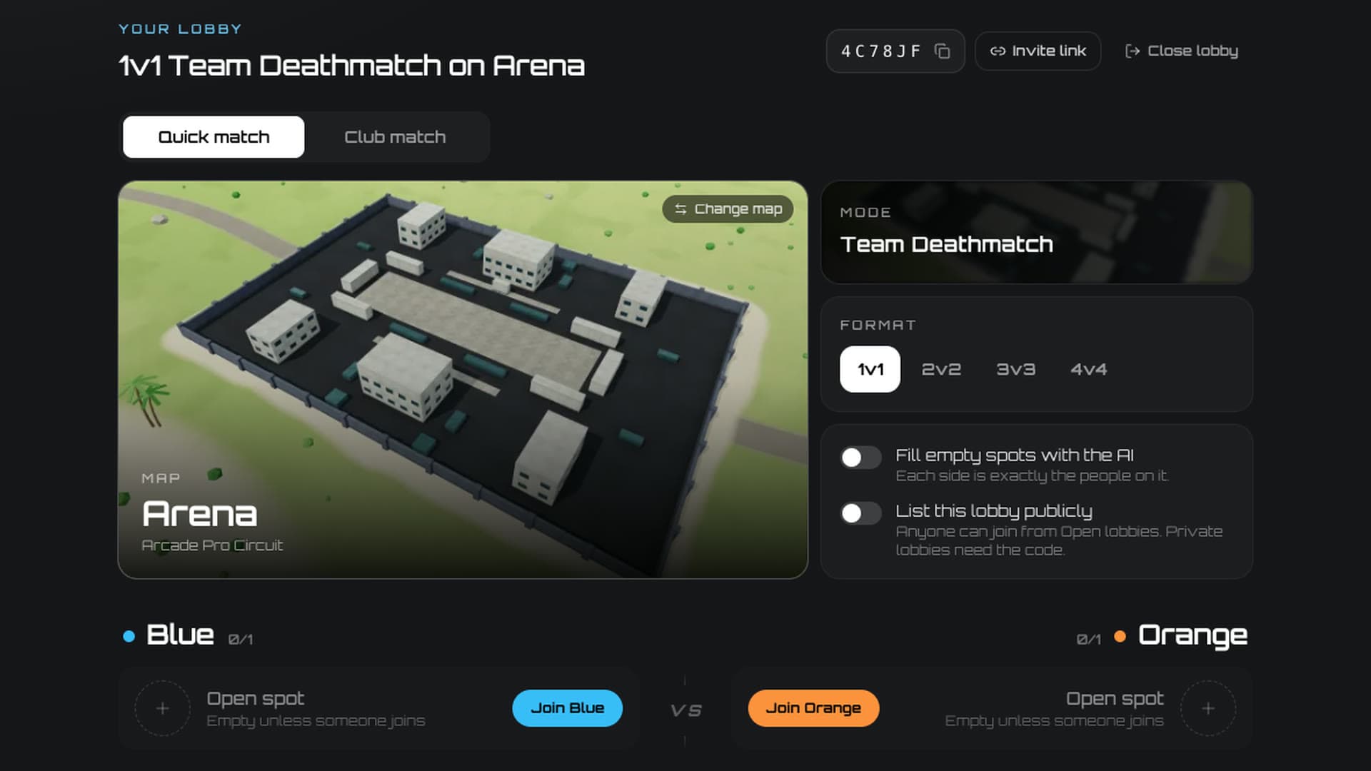 The online lobby screen with map and mode cards
